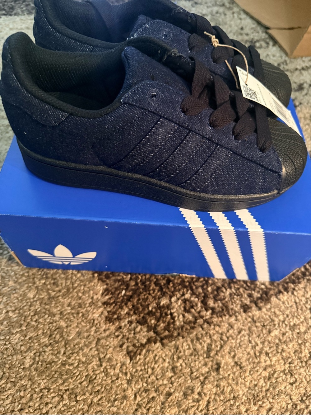 Adidas Superstar ll Navy Blue and Black Denim Shell-Toe Sneakers